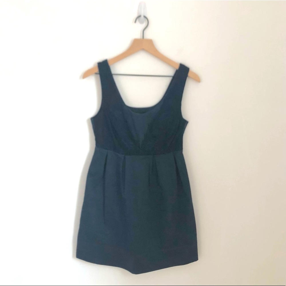 Navy V-Neck Mini Dress with Lace Overlay